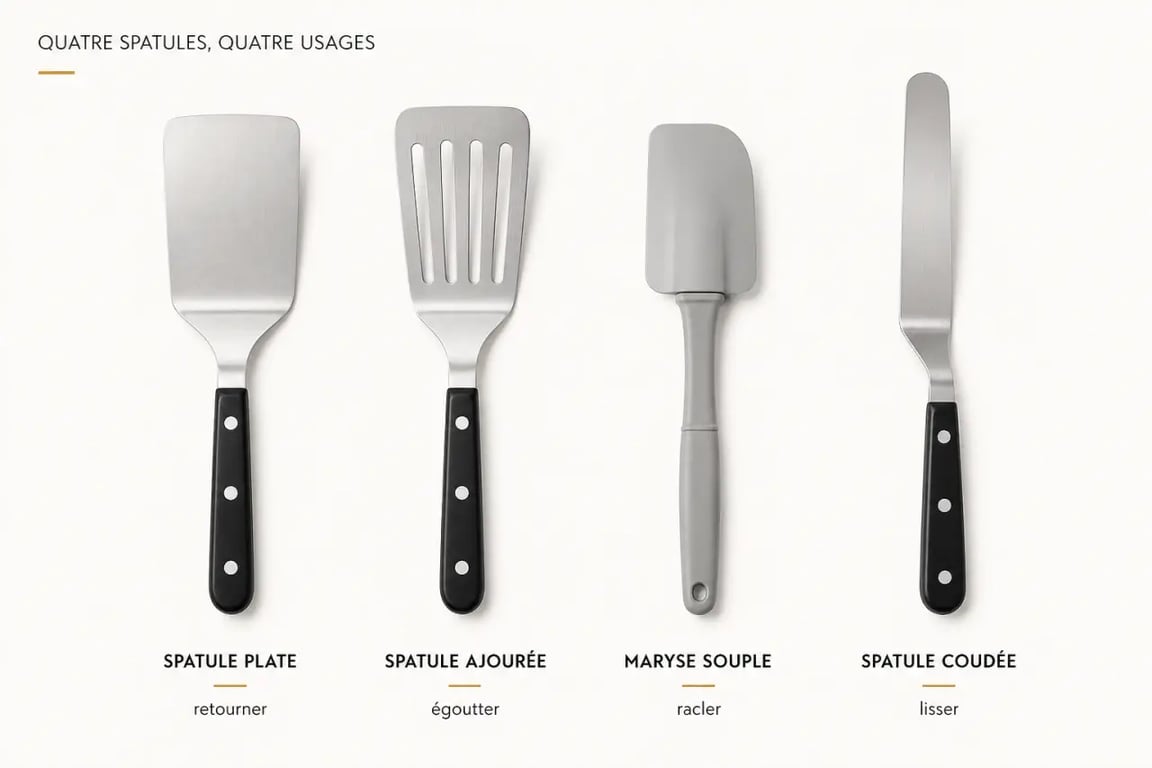 Spatule cuisine : comparaison visuelle des principaux modèles et usages