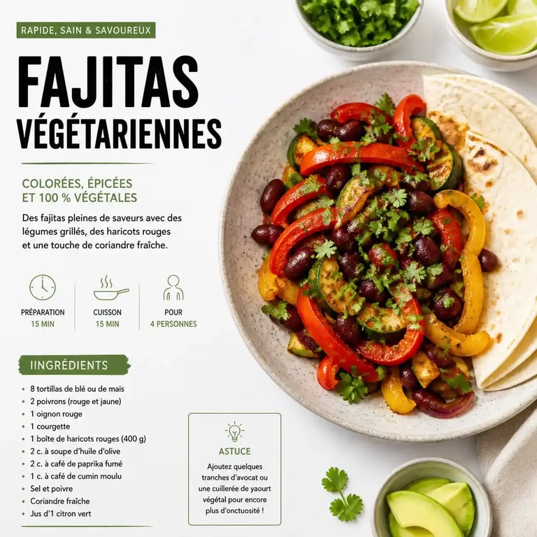 Recette fajitas végétarien maison dans une assiette.