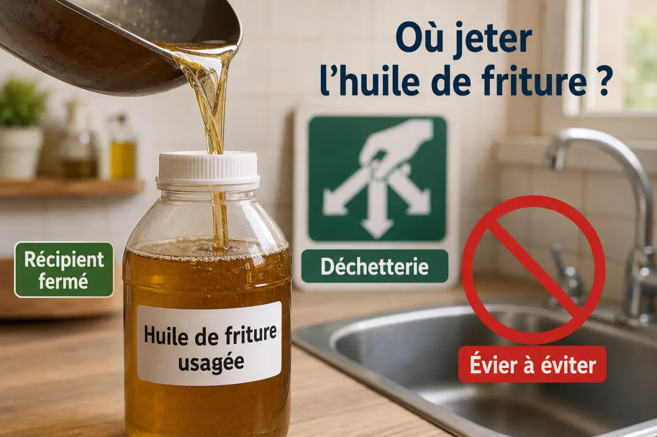 Où jeter l’huile de friture : déchetterie, récipient fermé et évier à éviter