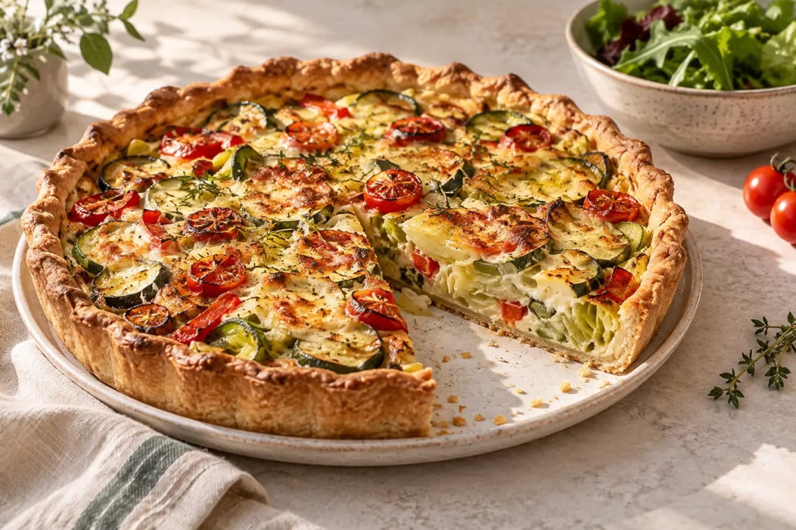Que faire avec une pâte brisée : tarte salée aux légumes et au fromage