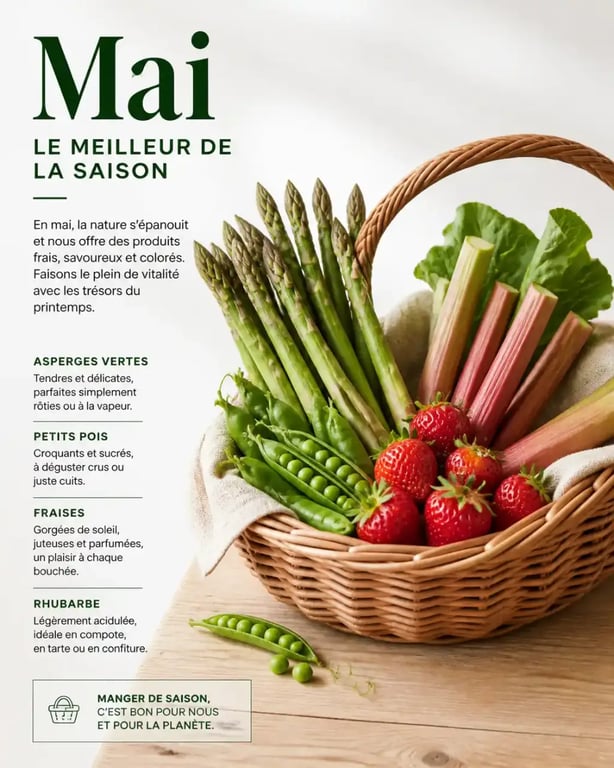 Panier de produits de saison pour des idées repas en mai