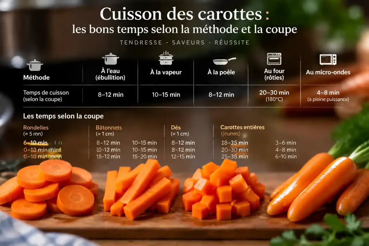 Cuisson des carottes : les bons temps selon la méthode et la coupe