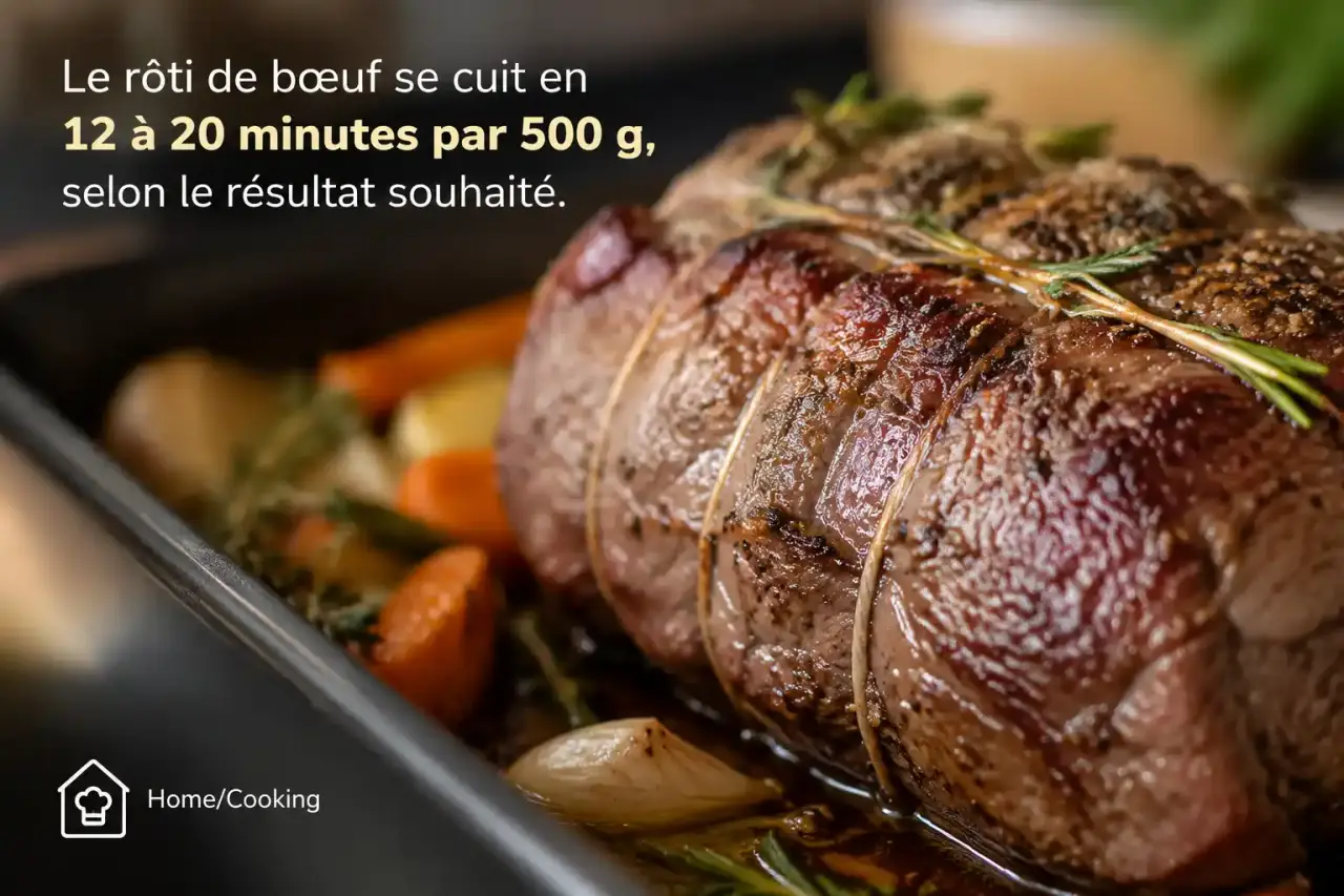 Le rôti de bœuf se cuit en 12 à 20 minutes par 500 g, selon le résultat souhaité