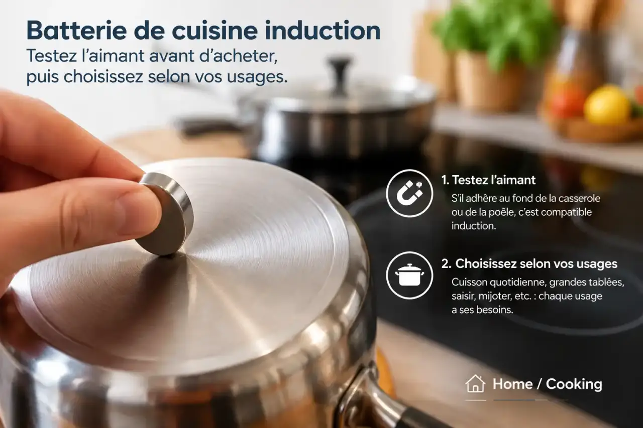 Batterie de cuisine induction : testez l’aimant avant d’acheter, puis choisissez selon vos usages