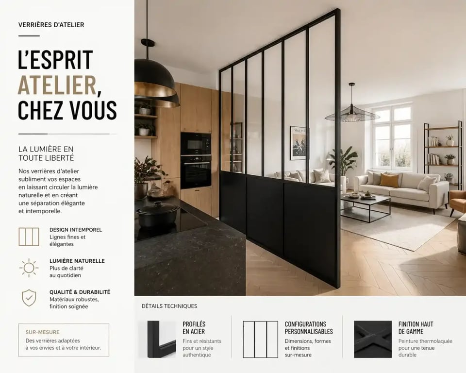 Verrière d'atelier pour fermer une cuisine ouverte sur le salon