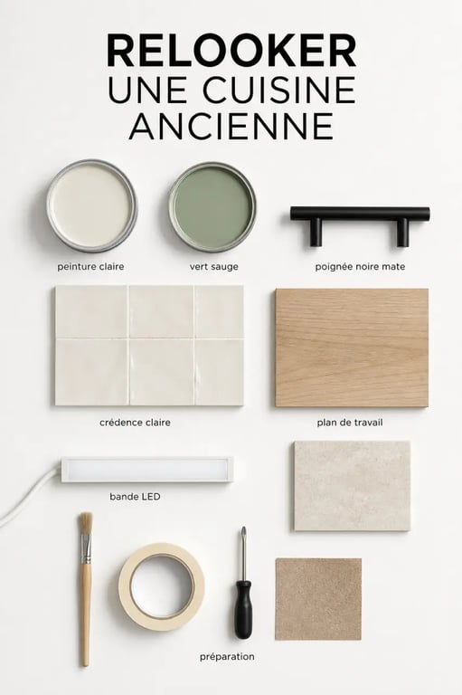 Relooker une cuisine ancienne avec peinture, poignées, crédence, plan de travail et éclairage
