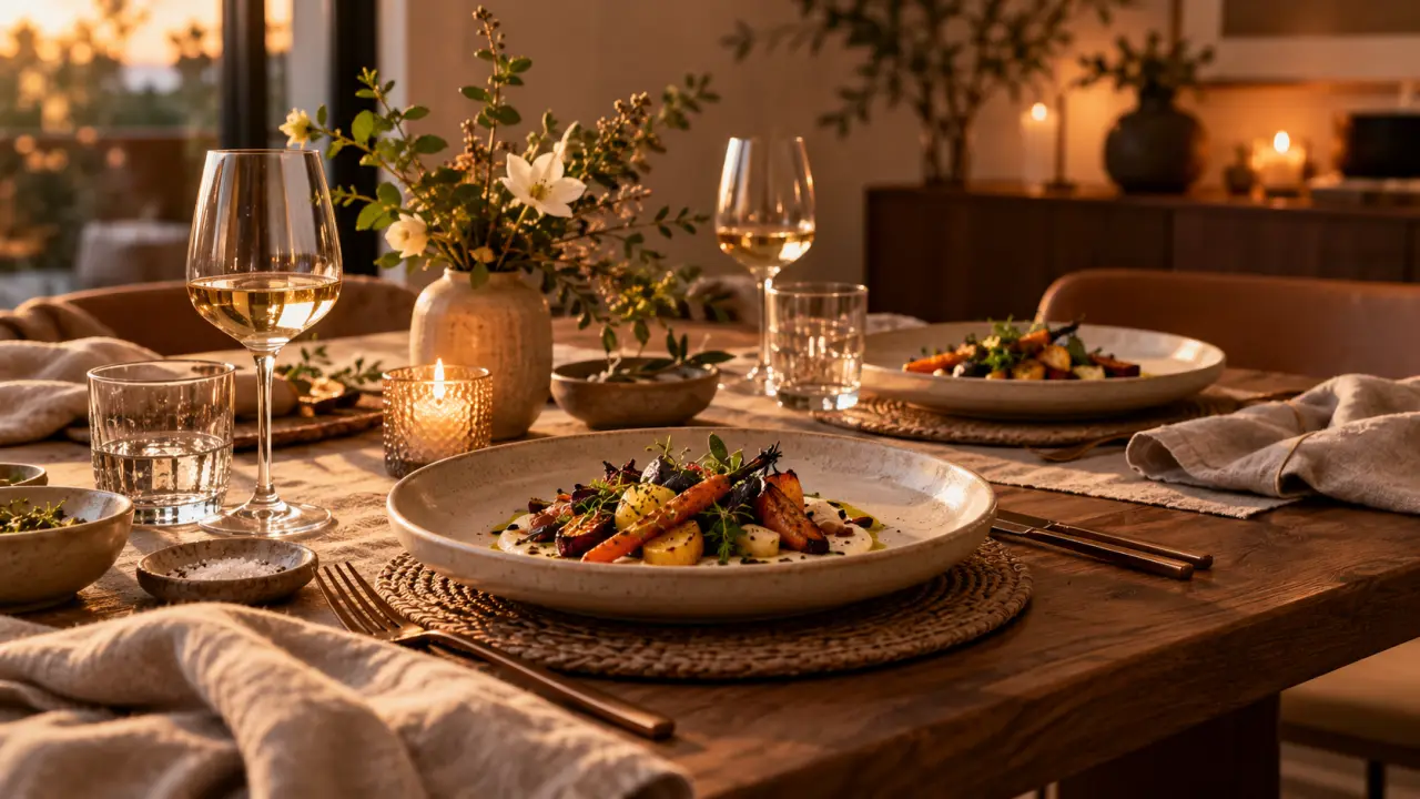 Table raffinée dressée pour un dîner à domicile